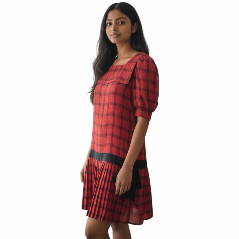 NWOT Vintage Red Black Plaid Pleated Whimsigoth‎ Grunge School Girl Dress Size 3